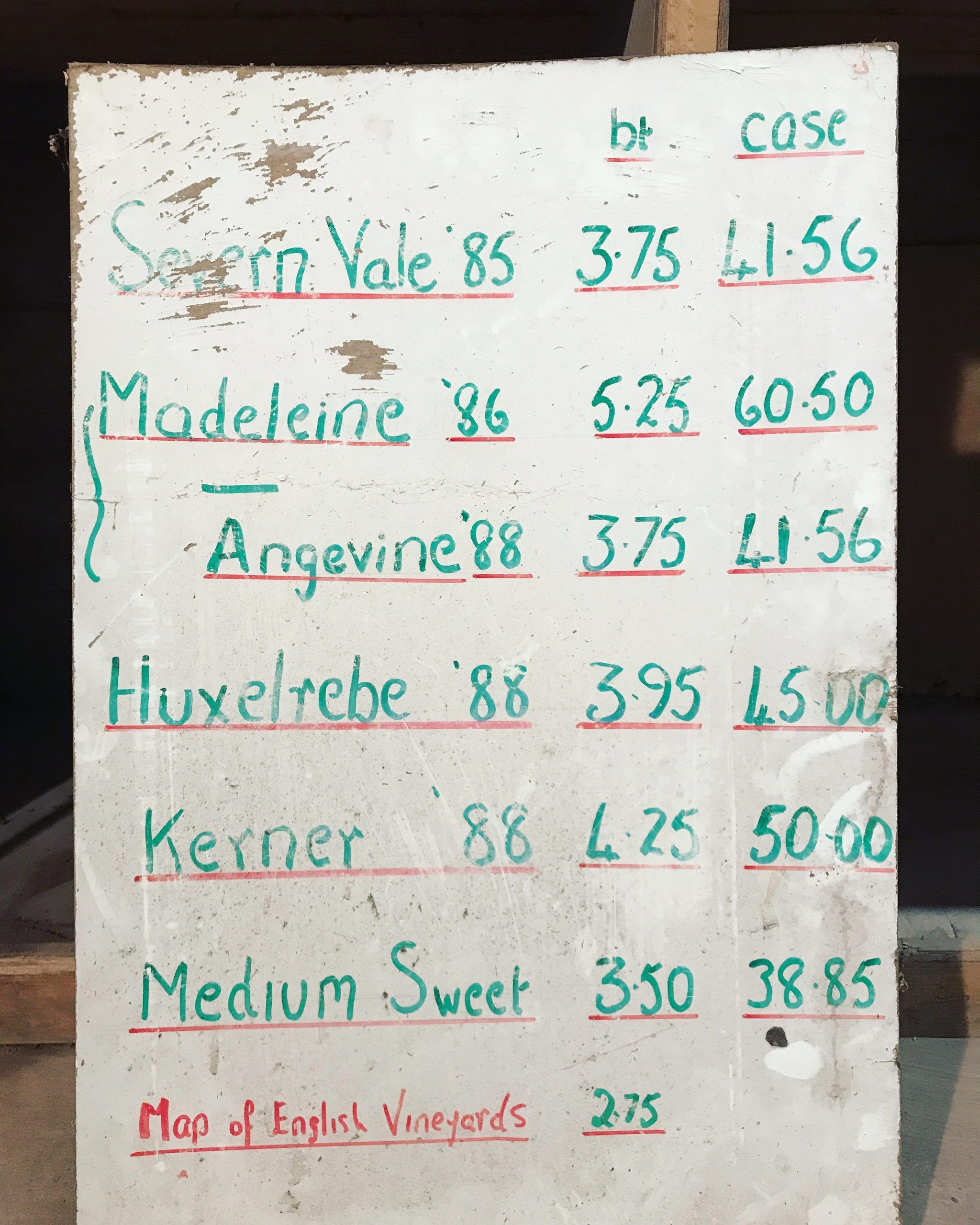 Astley Vineyard - old prices